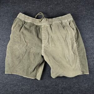 Y2K Brixton Mens Olive Khaki Corduroy Relaxed Fit Drawstring Shorts Size L